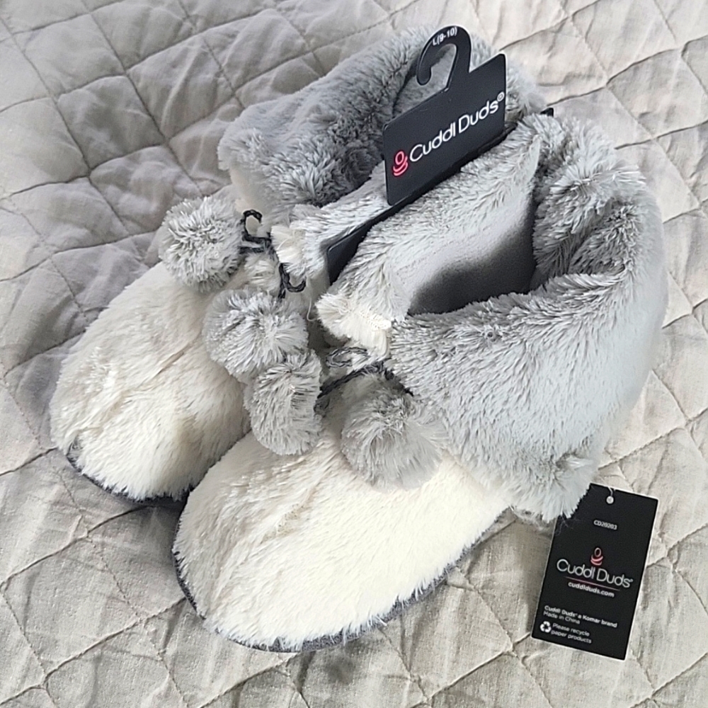 NWT sz L 9/10 Cuddl Duds Super soft fold down fleece fur bootie house slippers